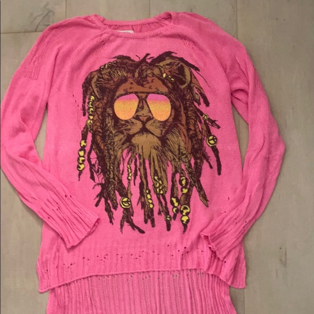 Lauren Moshi pink Helena Rasta Lion Sweater XS